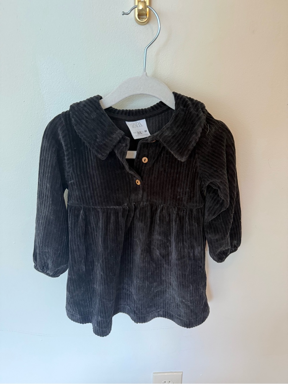 Zara Black Corduroy Button-Front Girls Dress